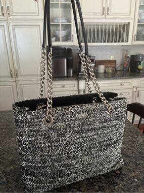 Kate Spade Natalia Black & White Tweed Chain-Handle Tote Bag